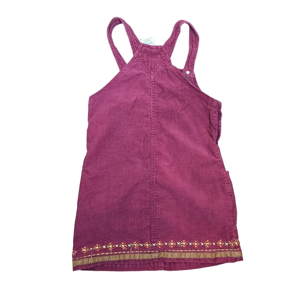 Faded Glory Girls Maroon Corduroy Jumper‎ Dress Embroidered Floral Size 6/6X
